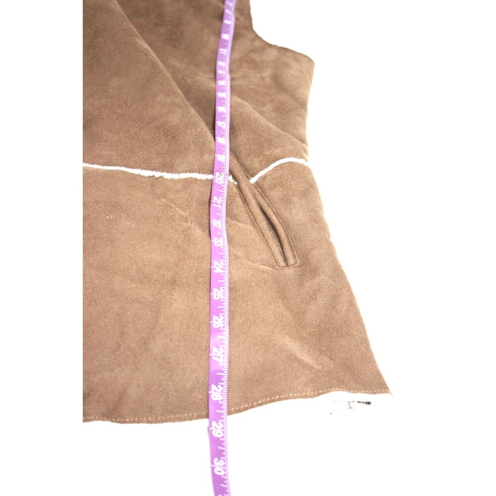 Woman's Faux Fur Suede Leather Vest Boho Country Western sz Large Tan & Cream - Picture 6 of 7